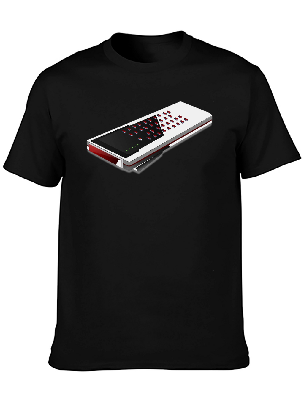 Modern Black T-Shirt with Unique Electronic Device Design