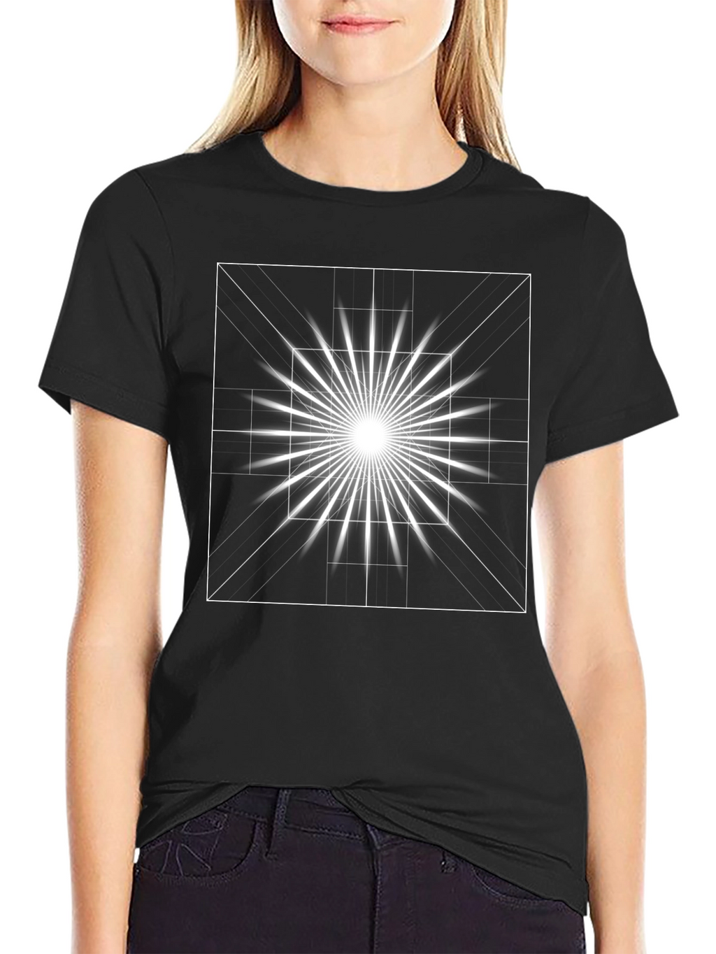 Geometric Burst Graphic Tee - Modern Black T-Shirt