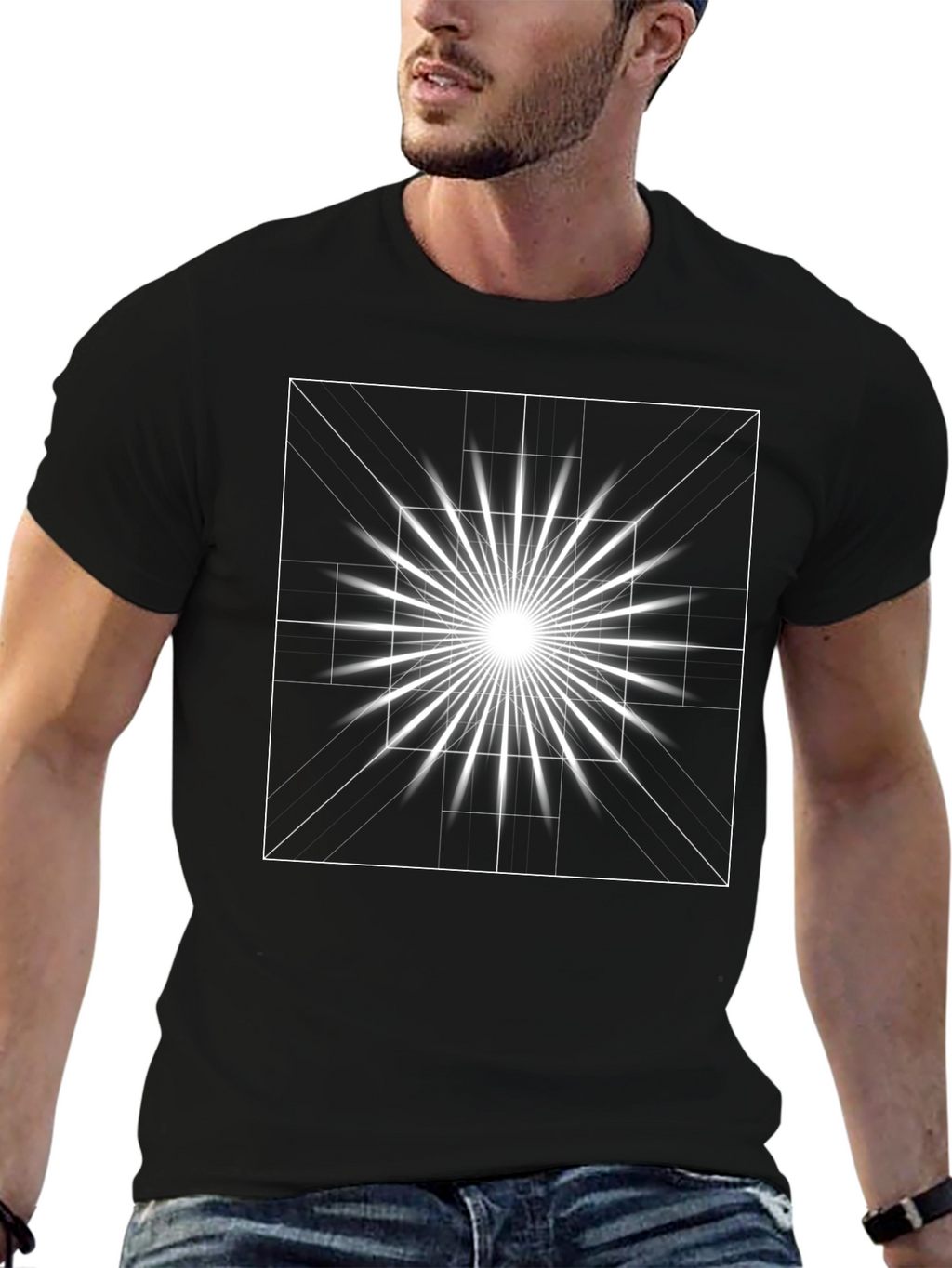 Geometric Burst Graphic Tee - Modern Black T-Shirt