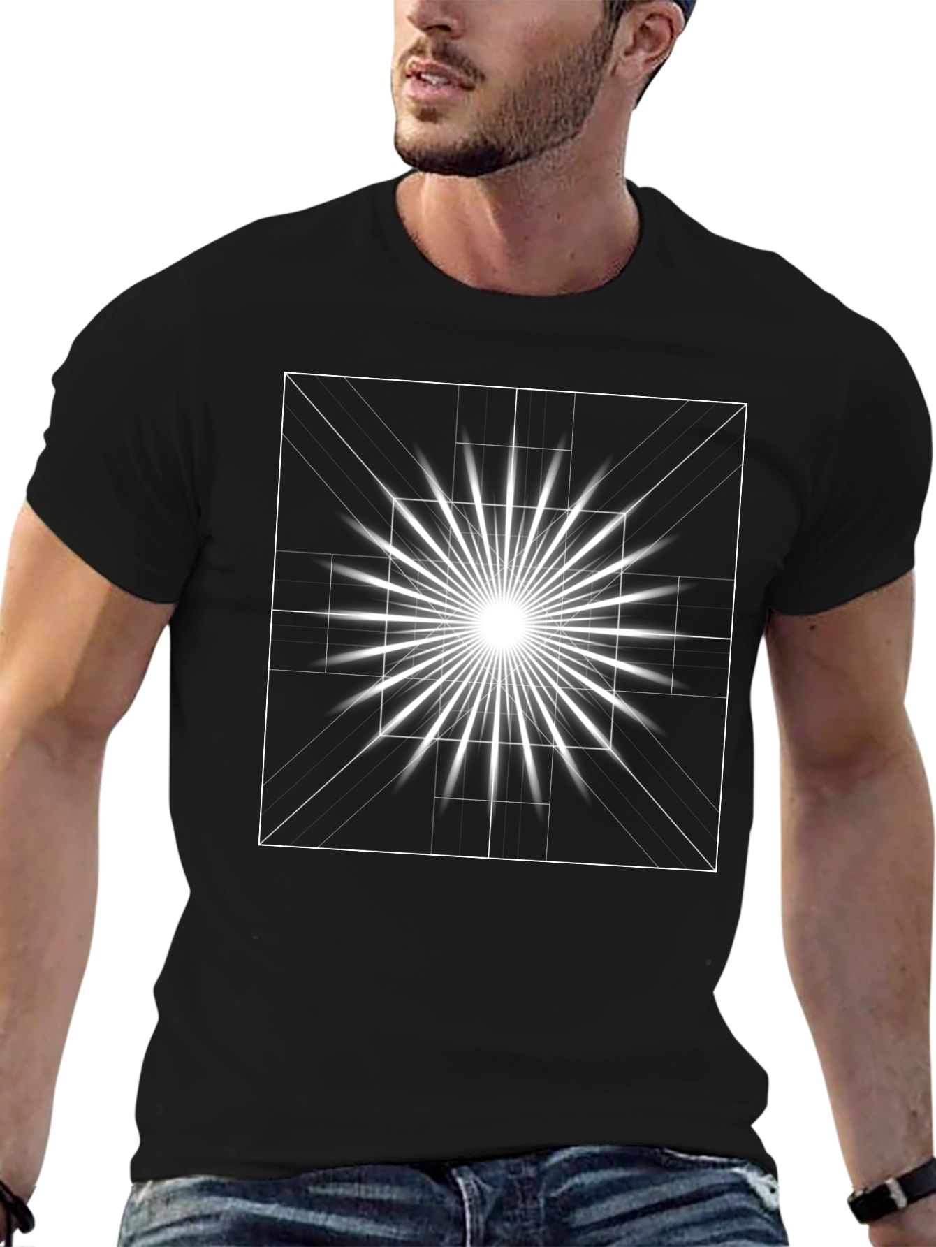 Geometric Burst Graphic Tee - Modern Black T-Shirt