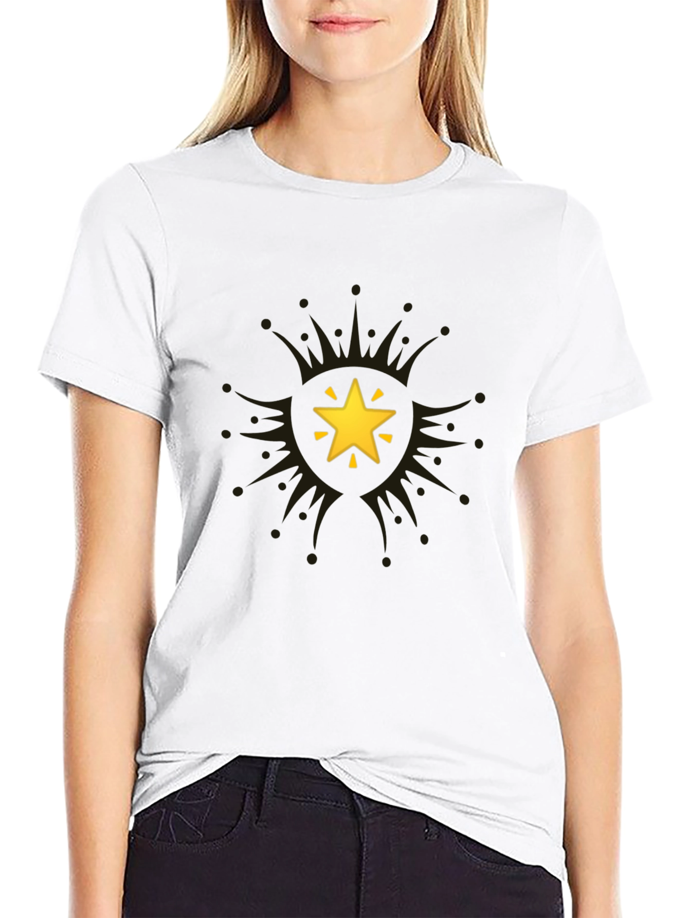Black T-Shirt with Starburst Design