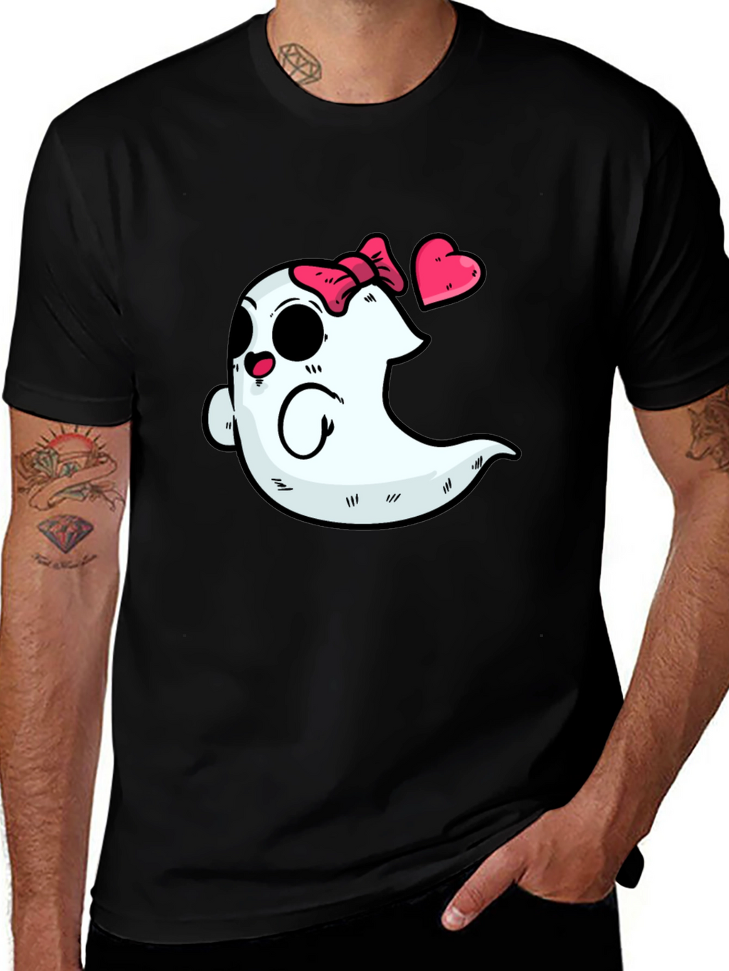 Cute Ghost with Bow T-Shirt - Spooky & Sweet!