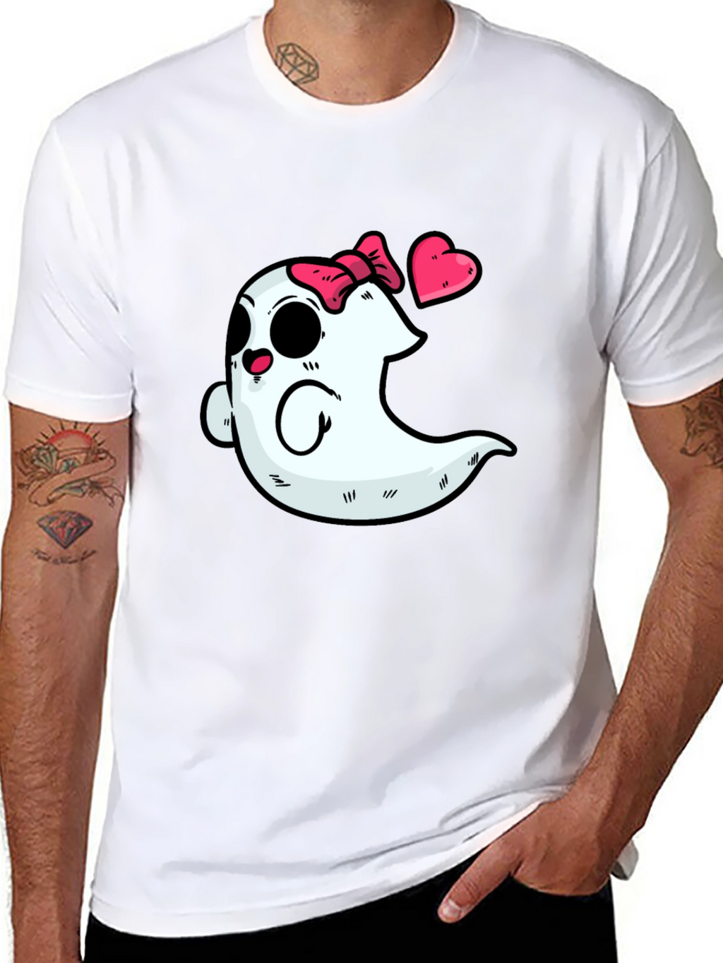 Cute Ghost with Bow T-Shirt - Spooky & Sweet!