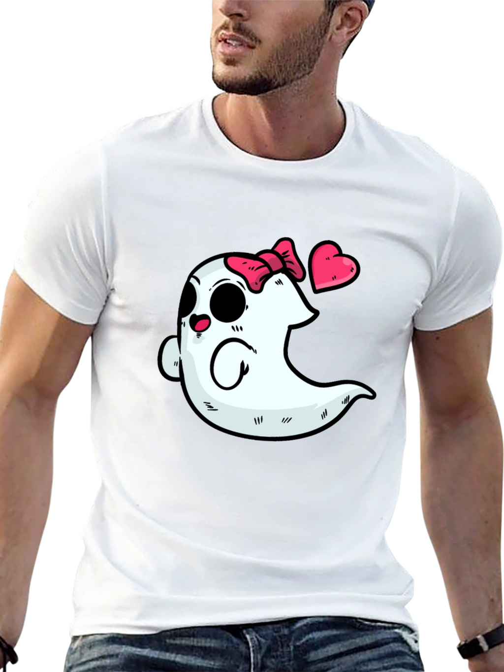 Cute Ghost with Bow T-Shirt - Spooky & Sweet!