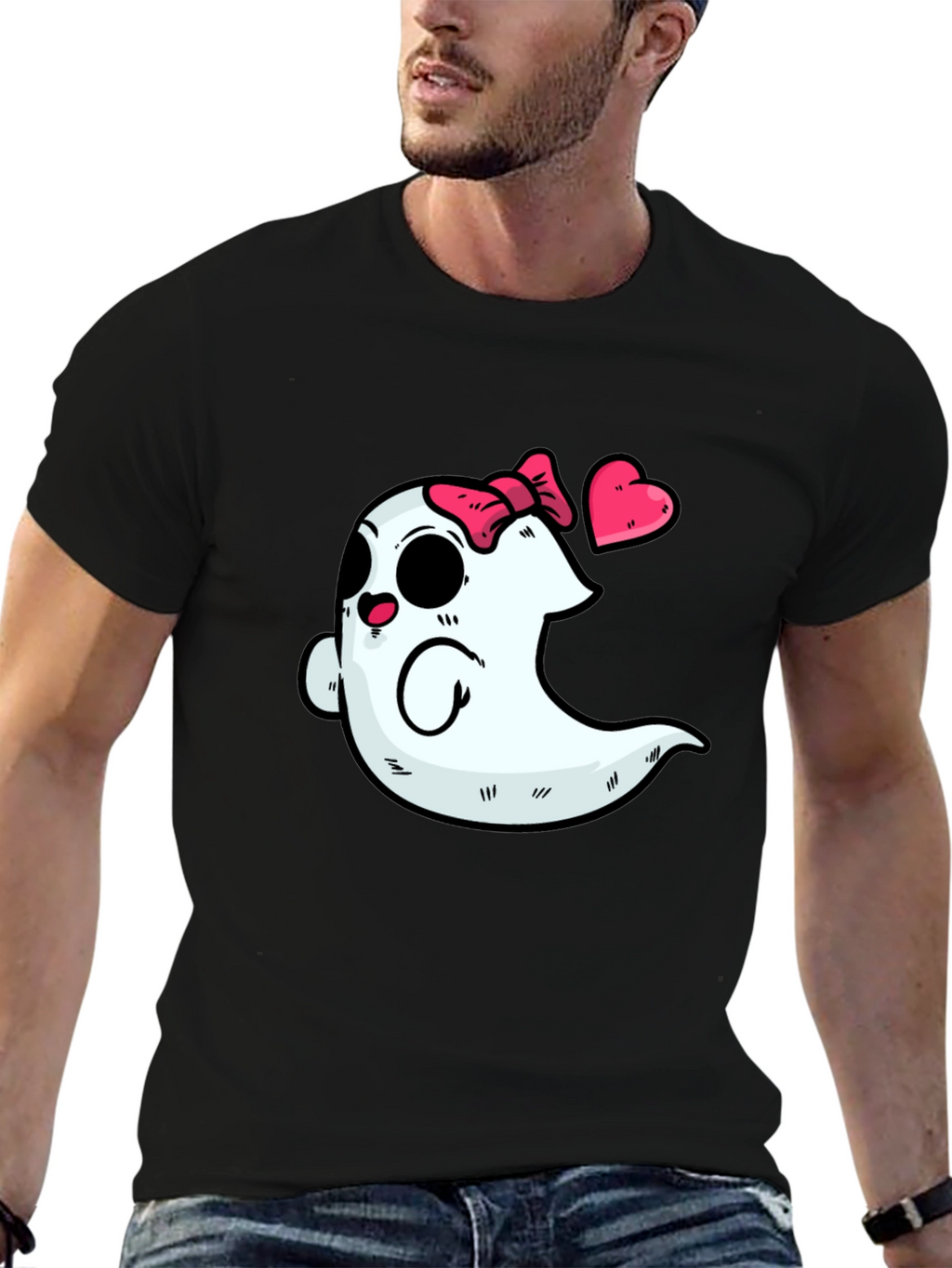Cute Ghost with Bow T-Shirt - Spooky & Sweet!