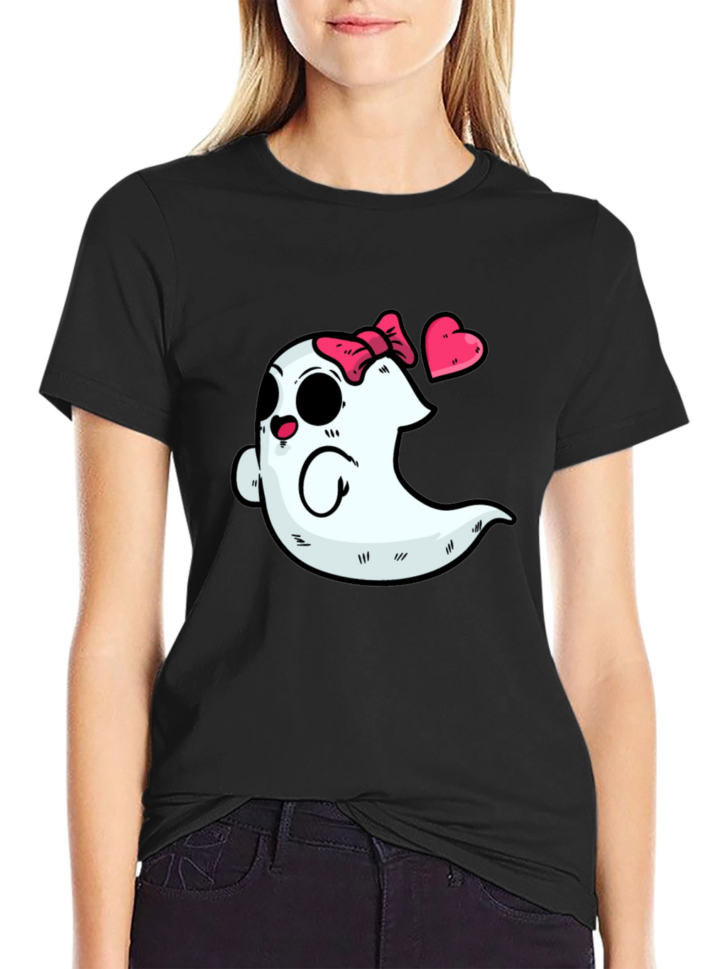 Cute Ghost with Bow T-Shirt - Spooky & Sweet!
