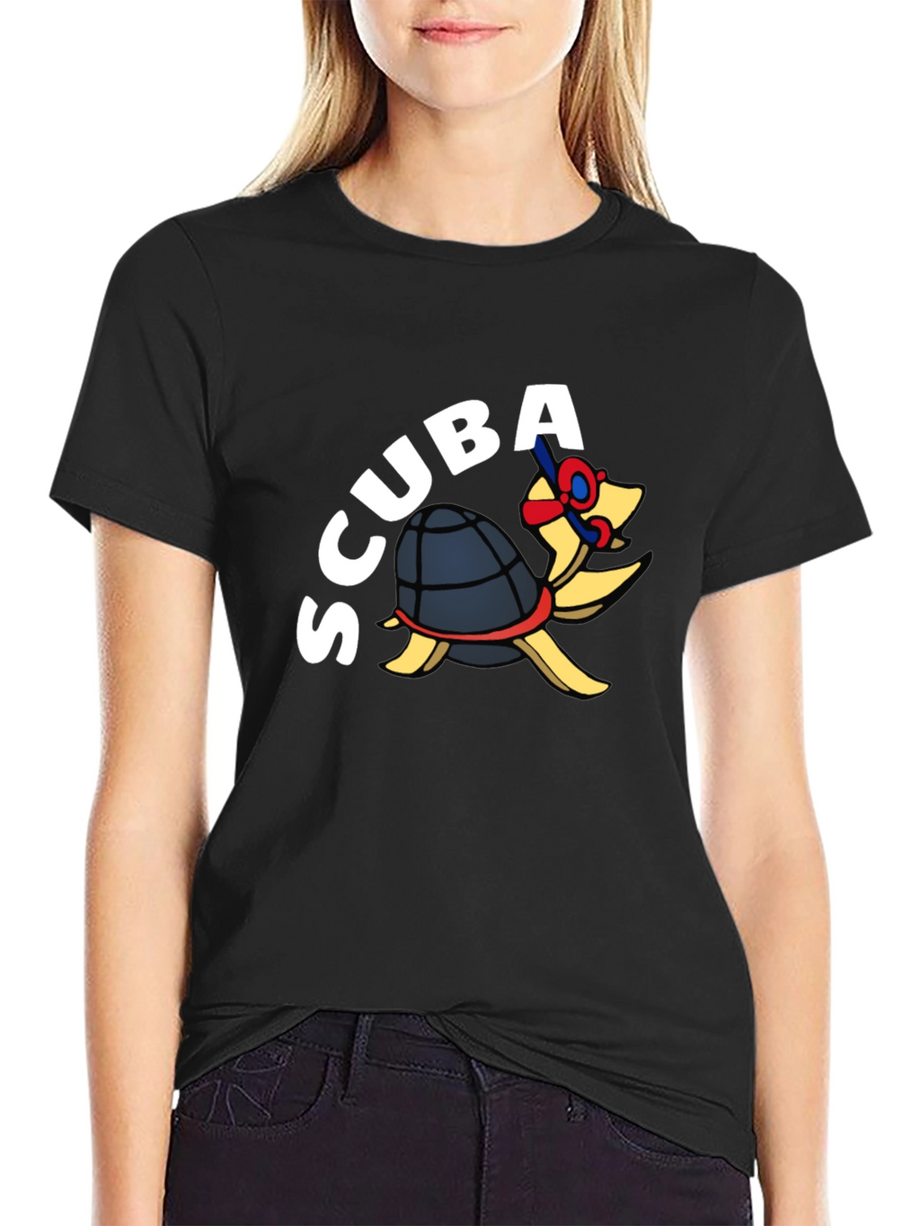Scuba Turtle Graphic Tee - Black Cotton Blend