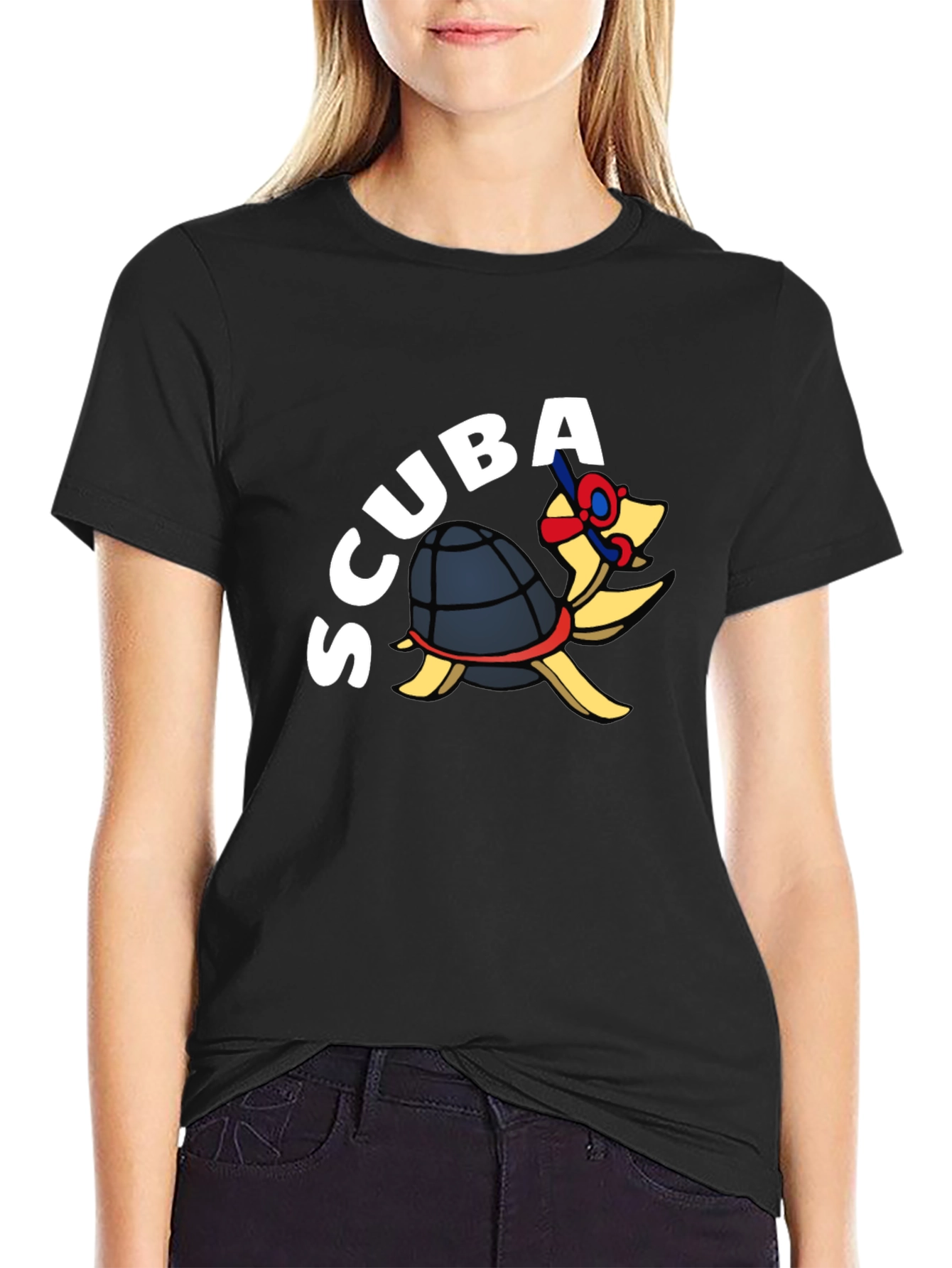 Scuba Turtle Graphic Tee - Black Cotton Blend