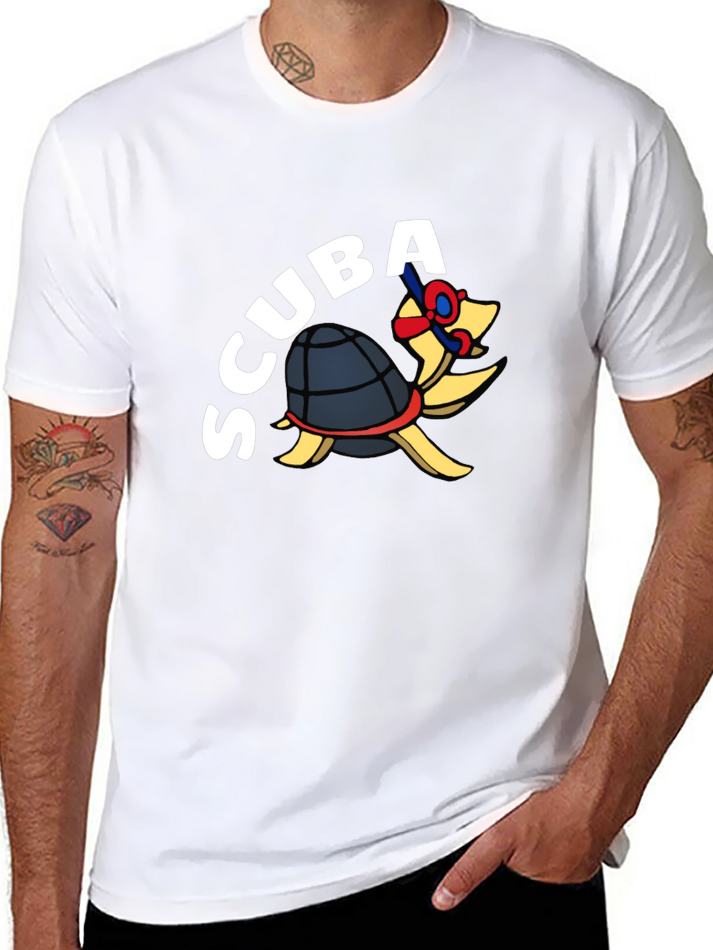 Scuba Turtle Graphic Tee - Black Cotton Blend