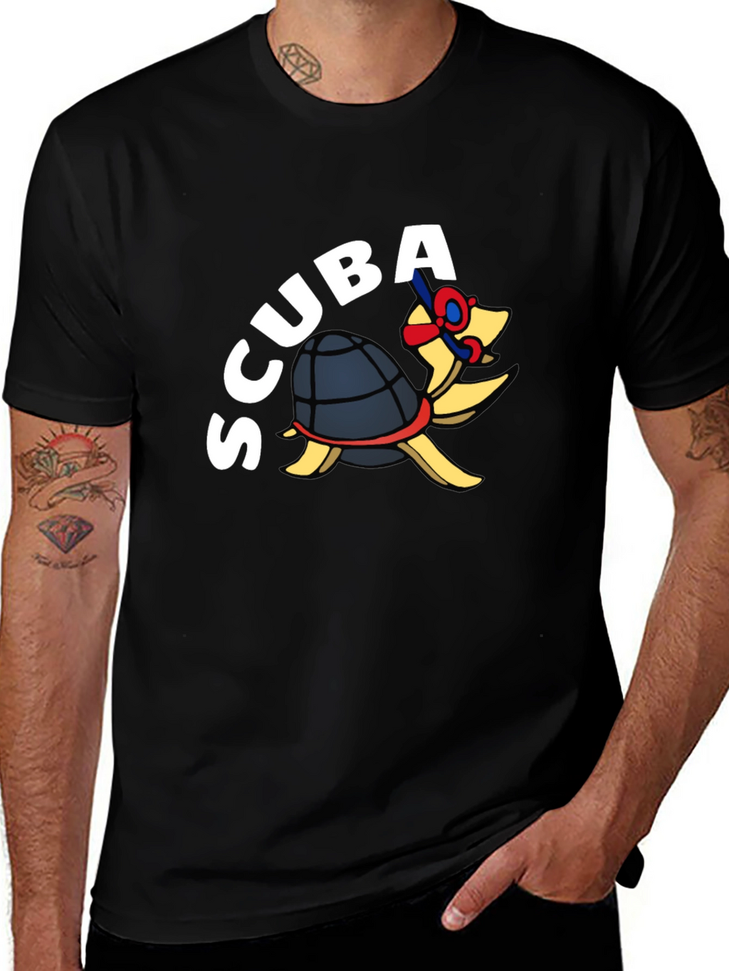 Scuba Turtle Graphic Tee - Black Cotton Blend