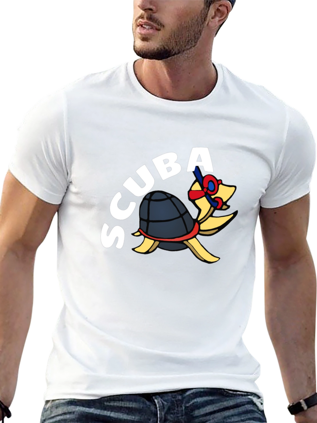 Scuba Turtle Graphic Tee - Black Cotton Blend