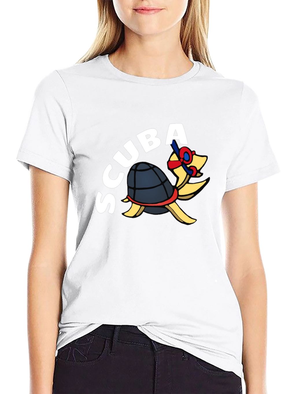 Scuba Turtle Graphic Tee - Black Cotton Blend