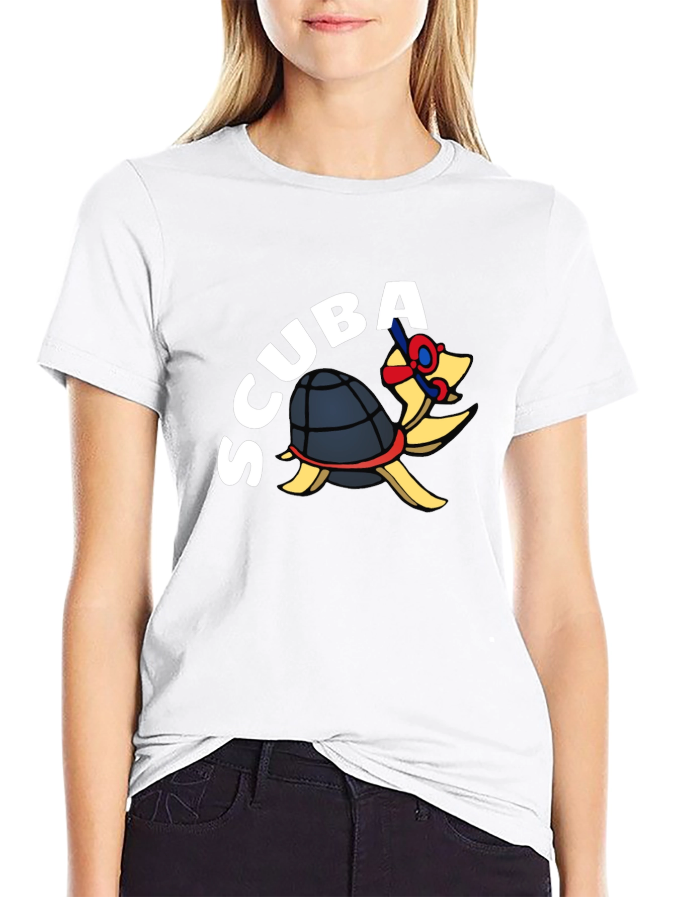 Scuba Turtle Graphic Tee - Black Cotton Blend