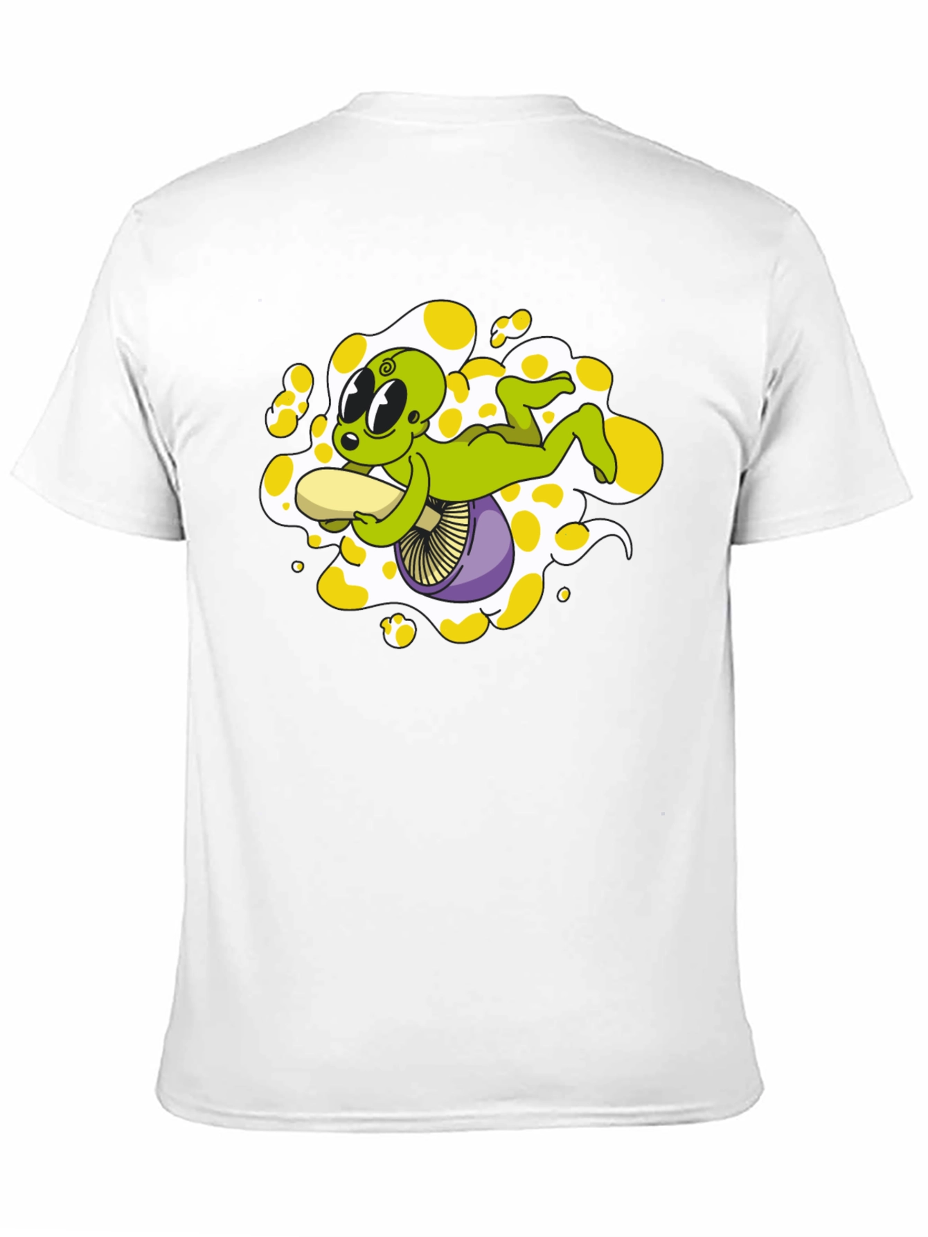 Alien Riding Mushroom Graphic Tee - Black Cotton T-Shirt