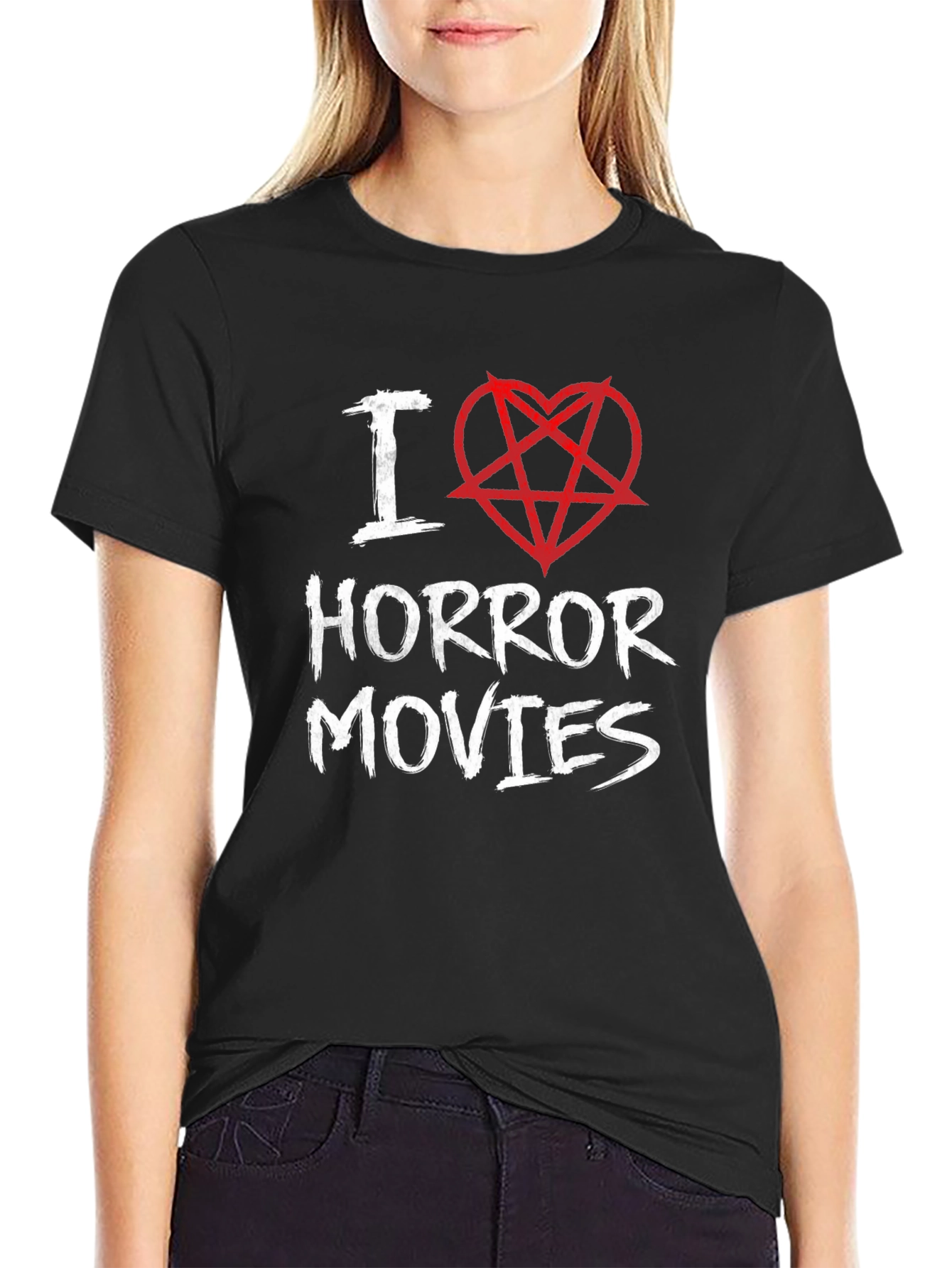 I Heart Horror Movies Graphic Tee - Black