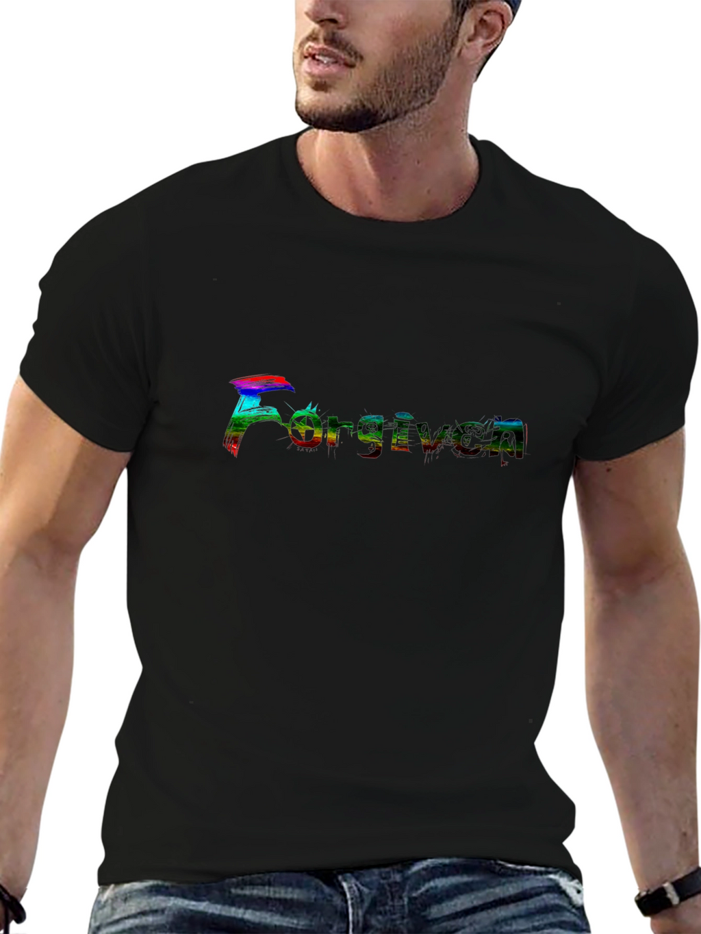 Forgiven Rainbow Graphic Black T-Shirt