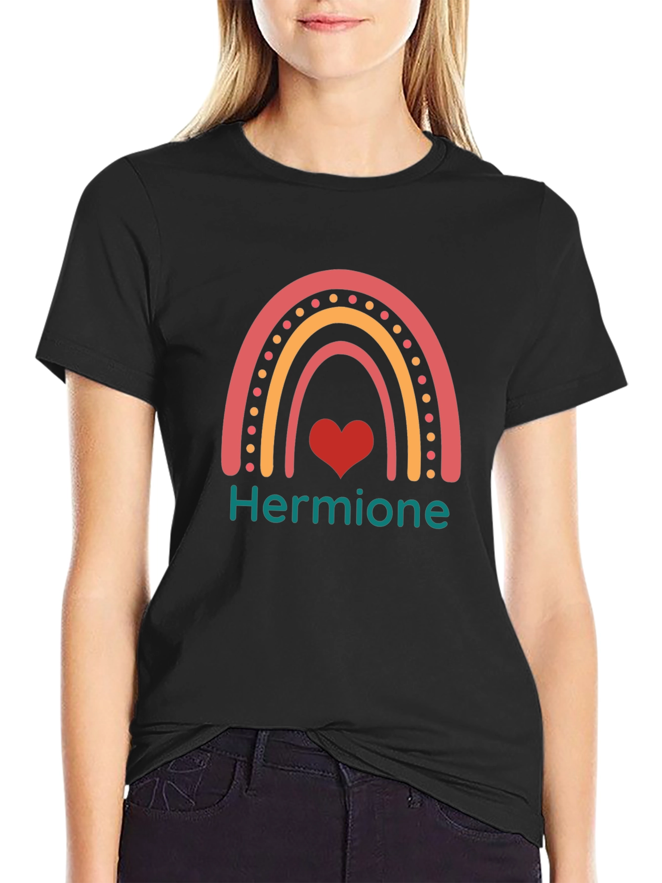 Hermione Rainbow Heart Black T-Shirt