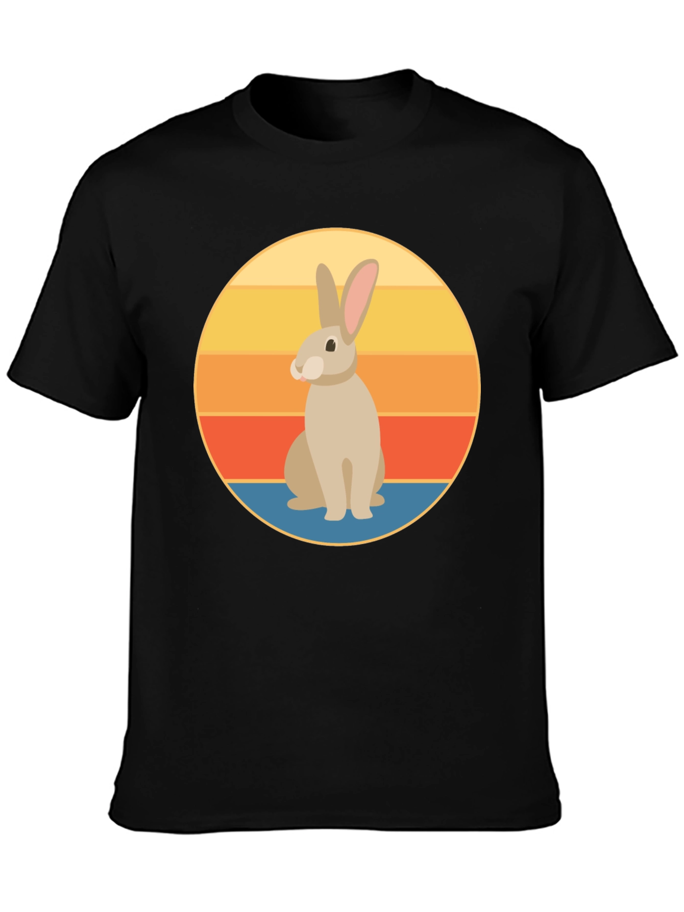 Retro Rabbit Graphic Tee - Soft Black Cotton T-Shirt