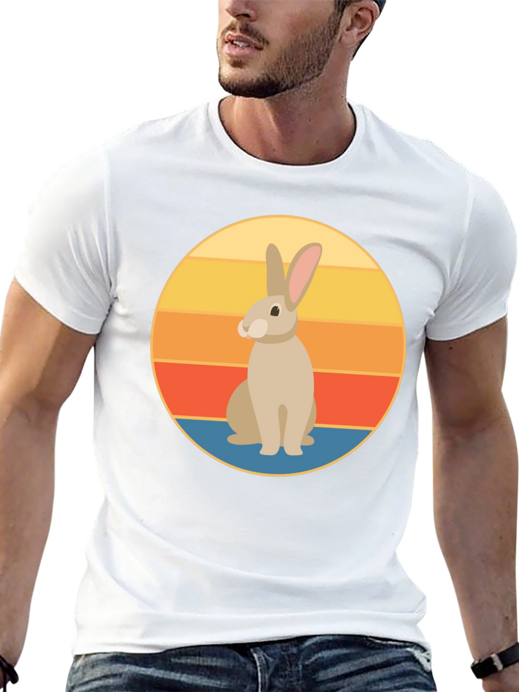Retro Rabbit Graphic Tee - Soft Black Cotton T-Shirt