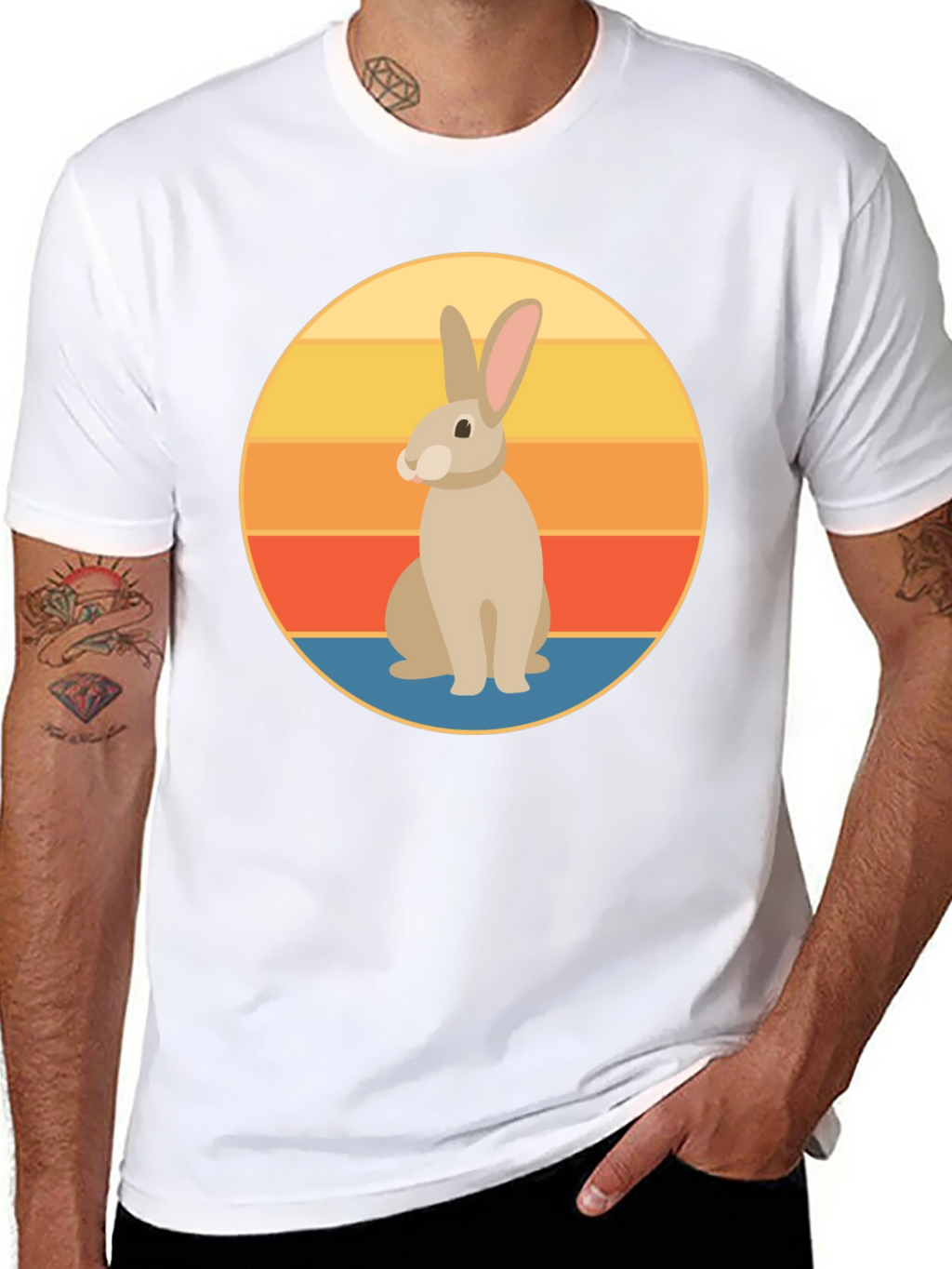 Retro Rabbit Graphic Tee - Soft Black Cotton T-Shirt