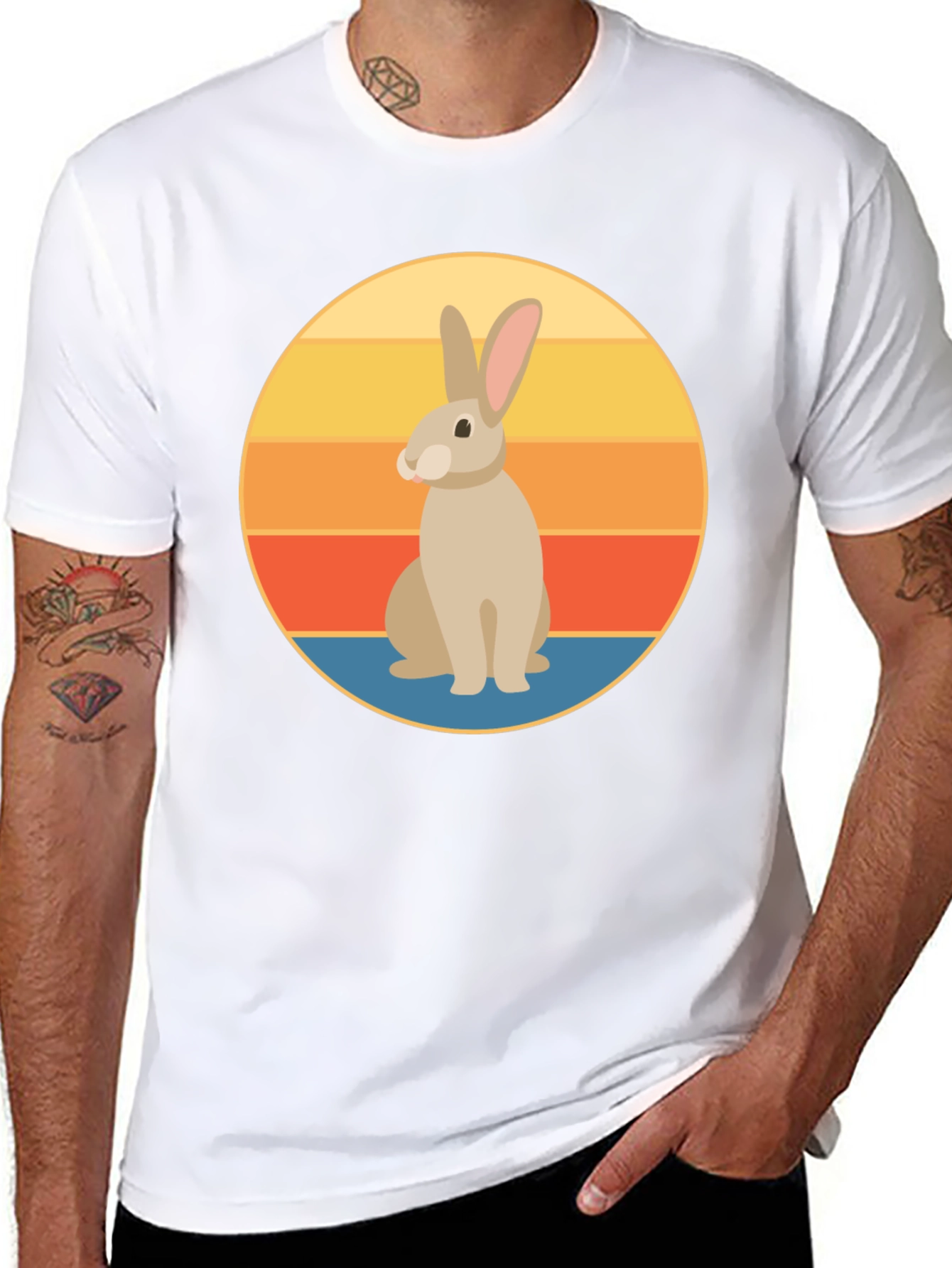 Retro Rabbit Graphic Tee - Soft Black Cotton T-Shirt