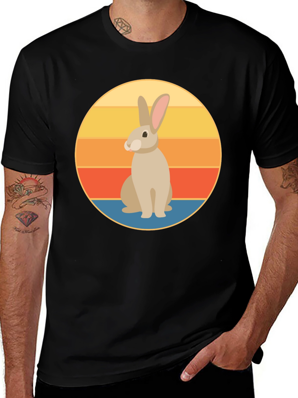 Retro Rabbit Graphic Tee - Soft Black Cotton T-Shirt