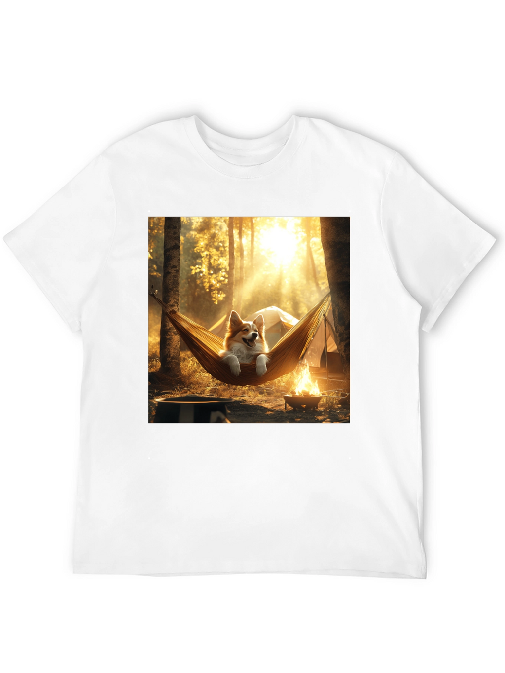 Corgi Hammock Camping Black T-Shirt