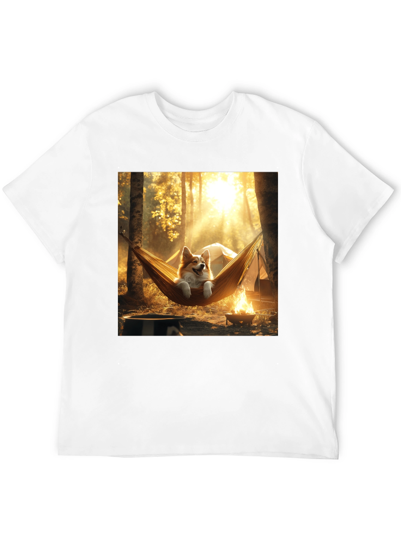 Corgi Hammock Camping Black T-Shirt