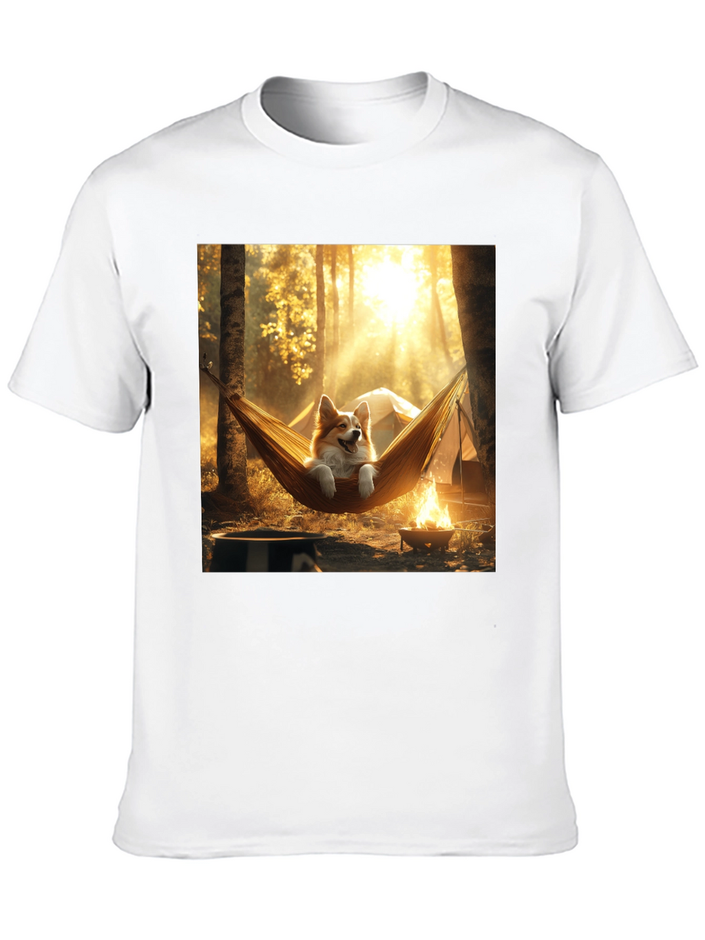 Corgi Hammock Camping Black T-Shirt