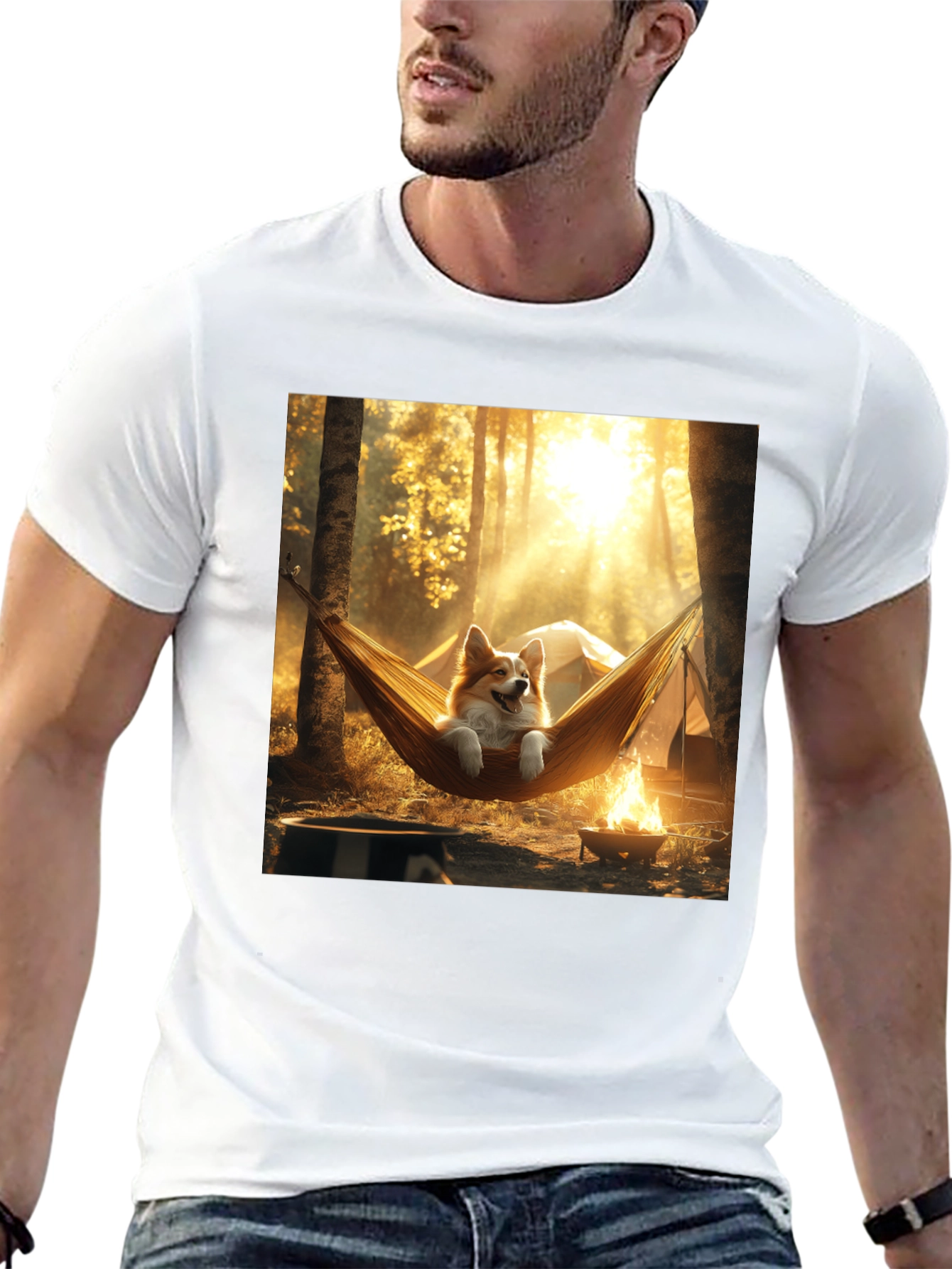 Corgi Hammock Camping Black T-Shirt