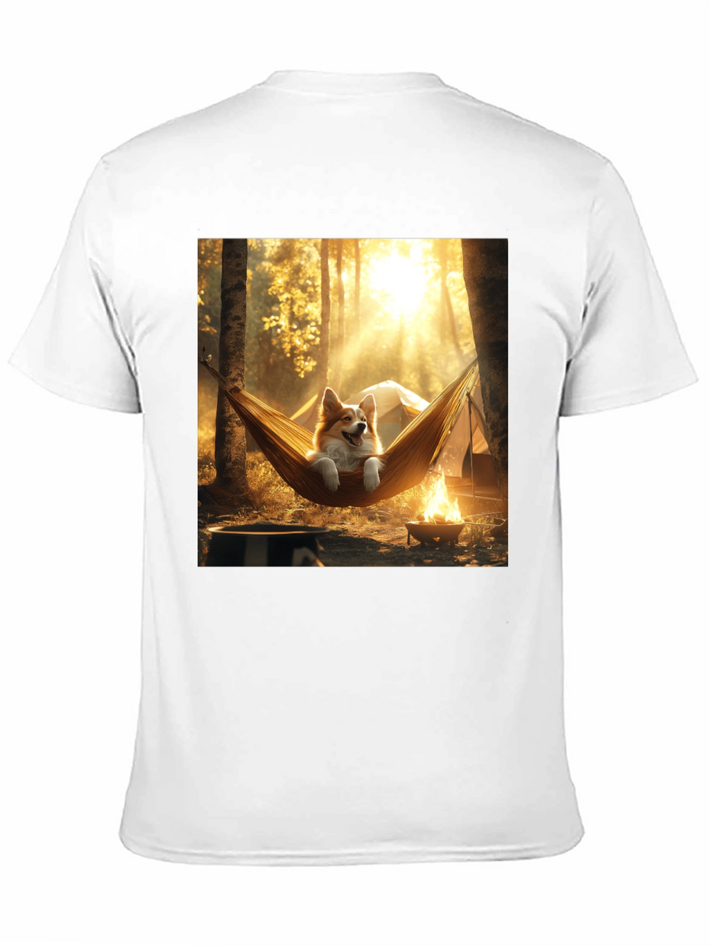 Corgi Hammock Camping Black T-Shirt