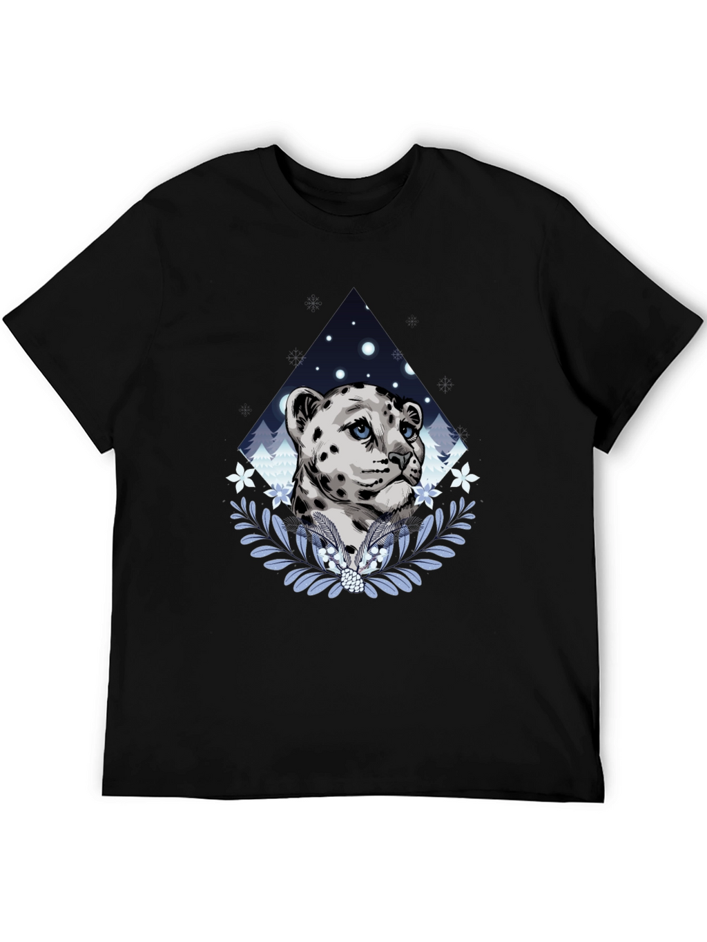 Snow Leopard Graphic Tee - Stylish Mens Black T-Shirt
