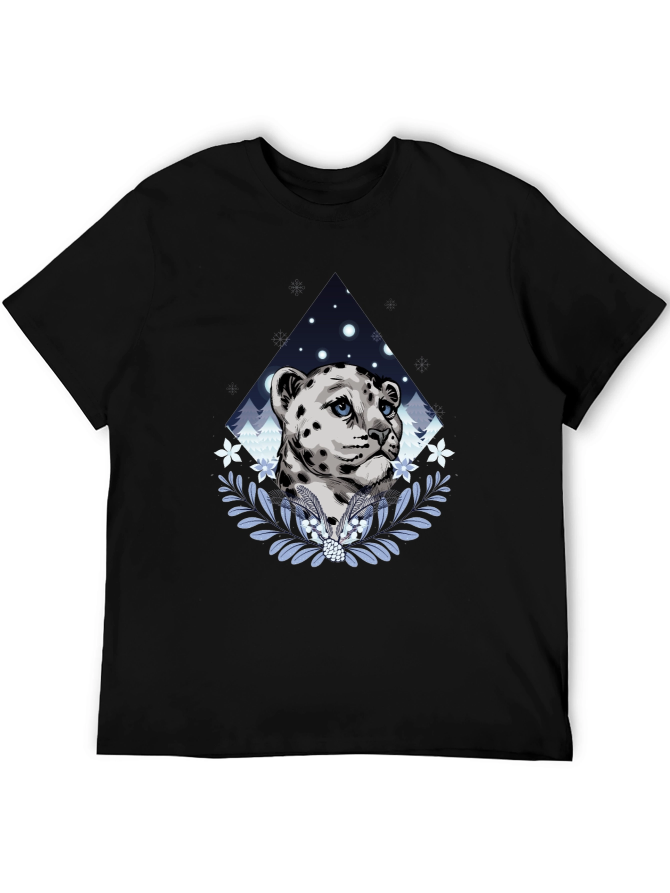 Snow Leopard Graphic Tee - Stylish Mens Black T-Shirt