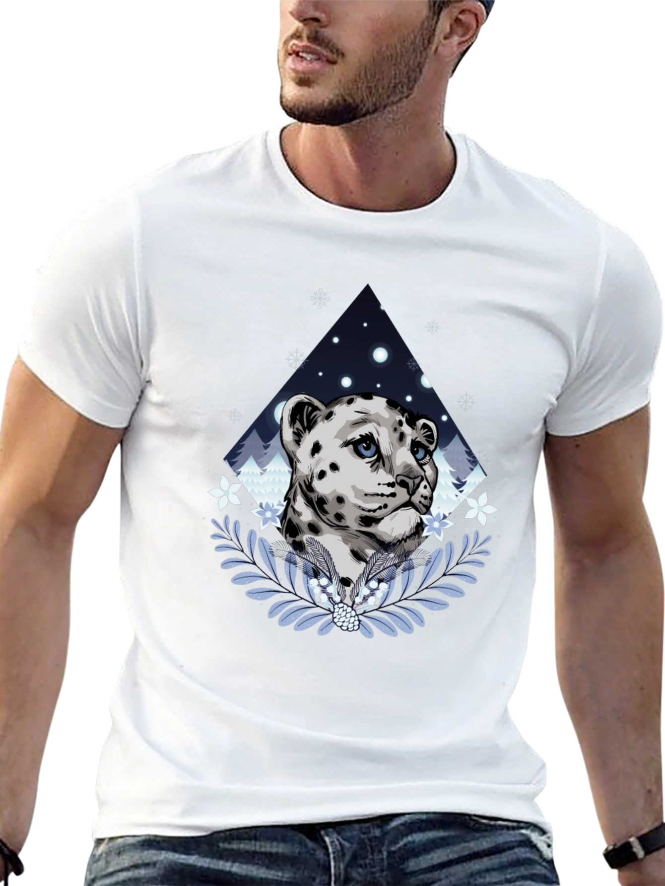 Snow Leopard Graphic Tee - Stylish Mens Black T-Shirt