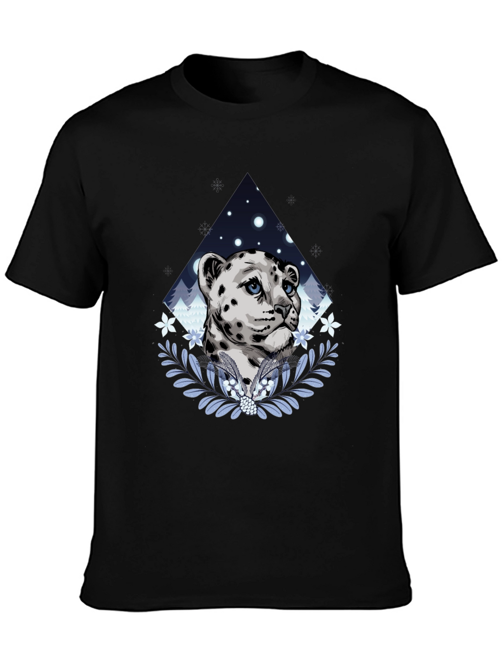 Snow Leopard Graphic Tee - Stylish Mens Black T-Shirt