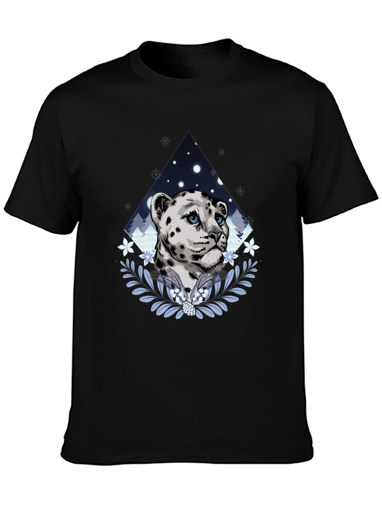 Snow Leopard Graphic Tee - Stylish Mens Black T-Shirt