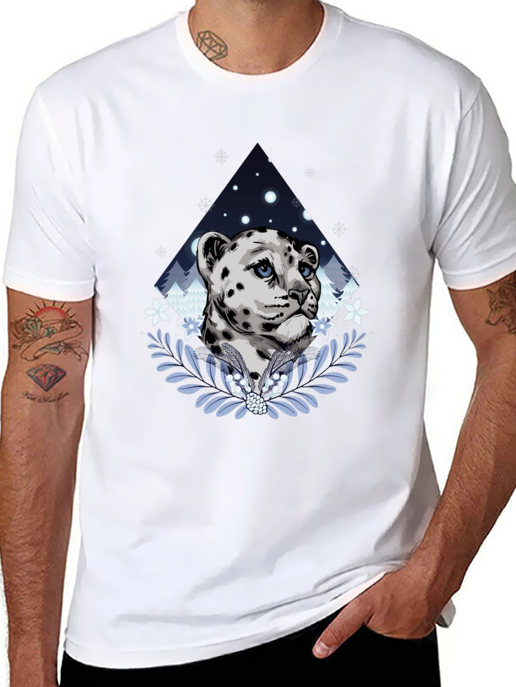 Snow Leopard Graphic Tee - Stylish Mens Black T-Shirt