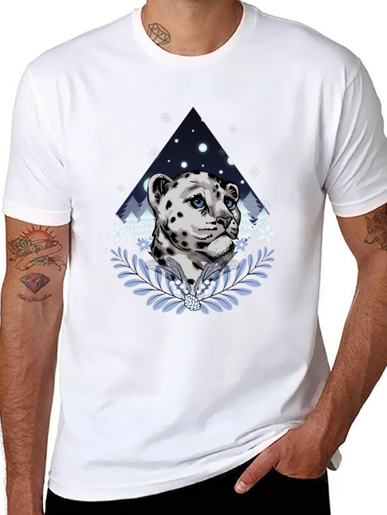 Snow Leopard Graphic Tee - Stylish Mens Black T-Shirt