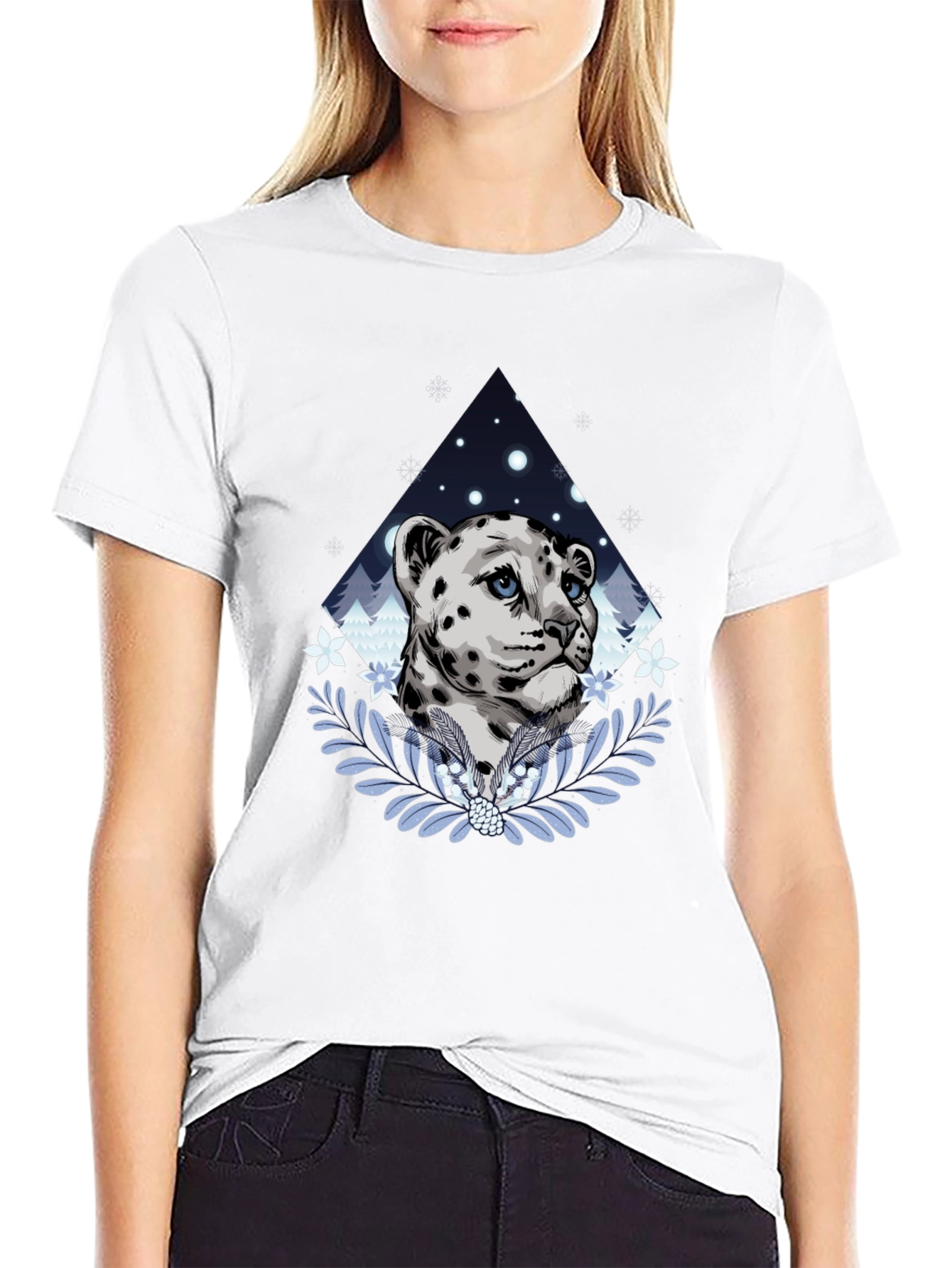 Snow Leopard Graphic Tee - Stylish Mens Black T-Shirt
