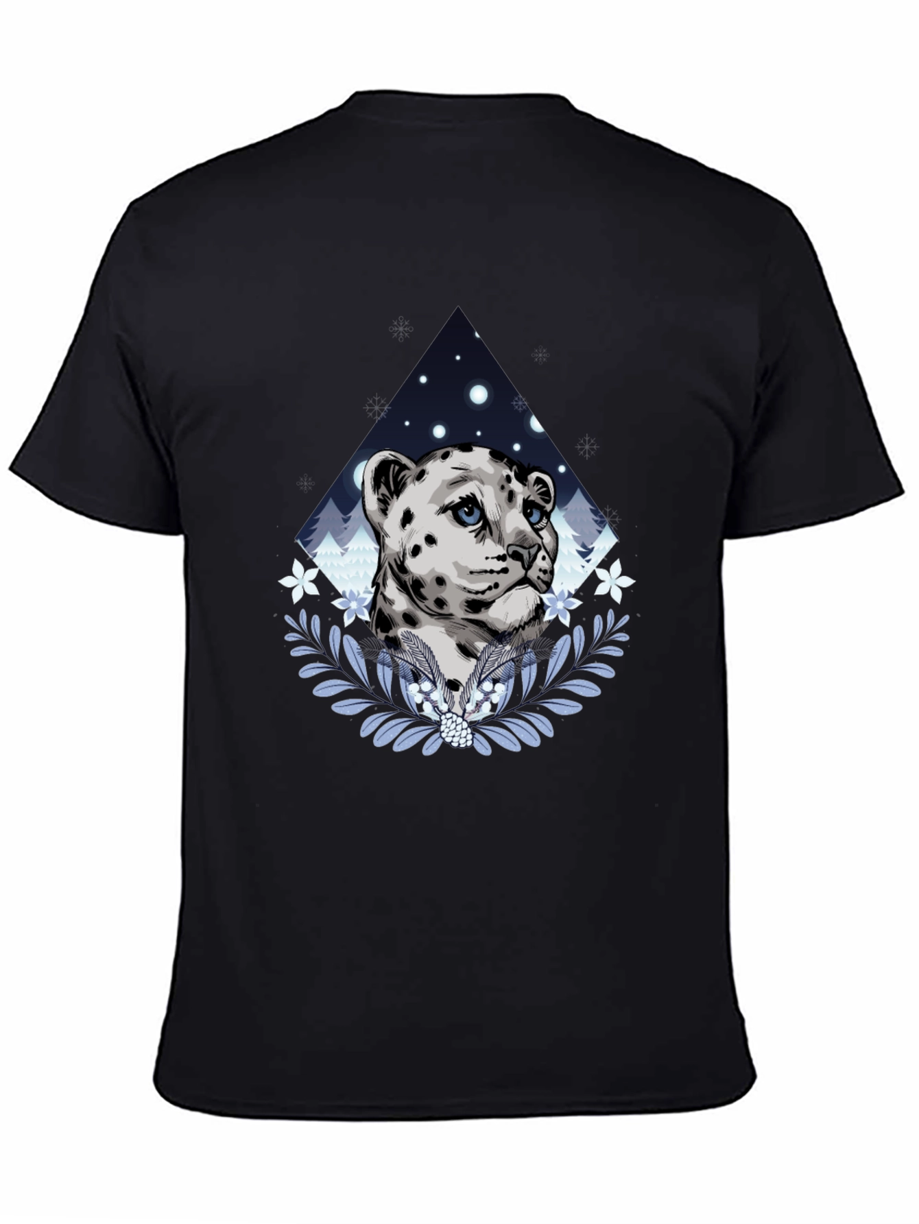 Snow Leopard Graphic Tee - Stylish Mens Black T-Shirt