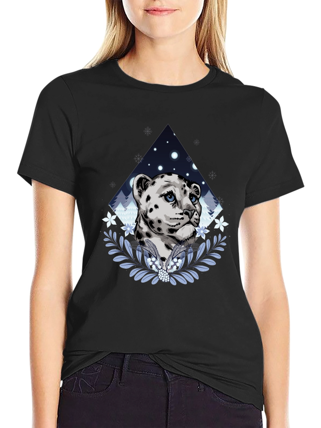 Snow Leopard Graphic Tee - Stylish Mens Black T-Shirt