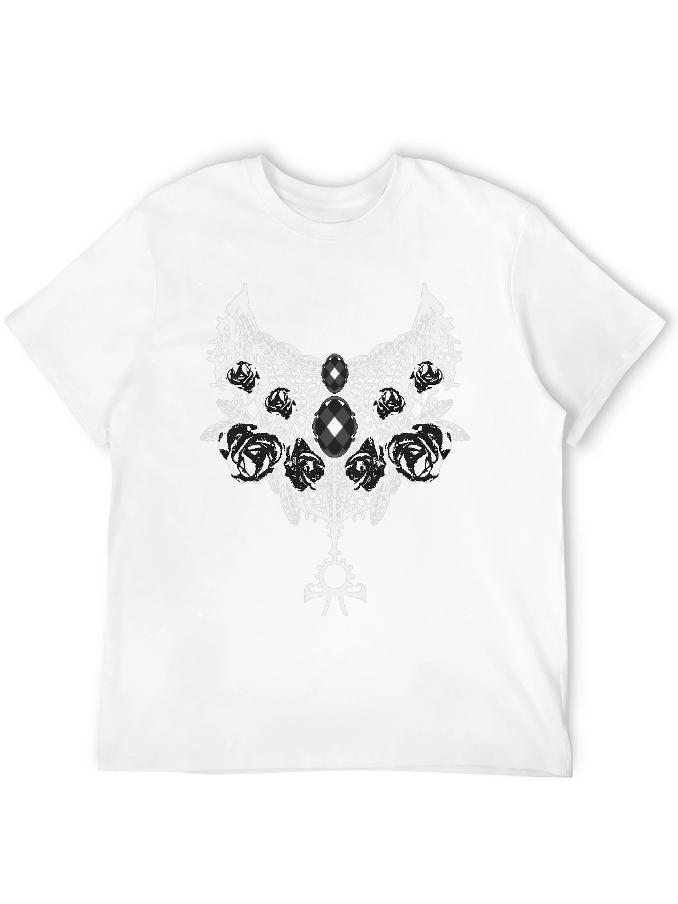 Gothic Rose Lace Ankh Symbol Black T-Shirt