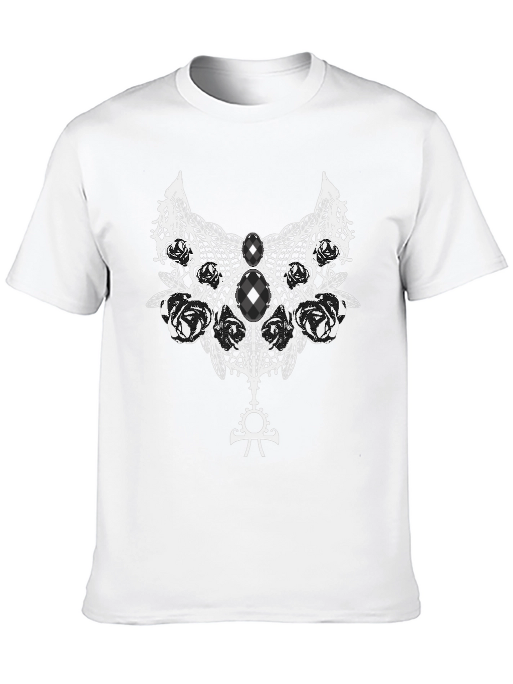 Gothic Rose Lace Ankh Symbol Black T-Shirt