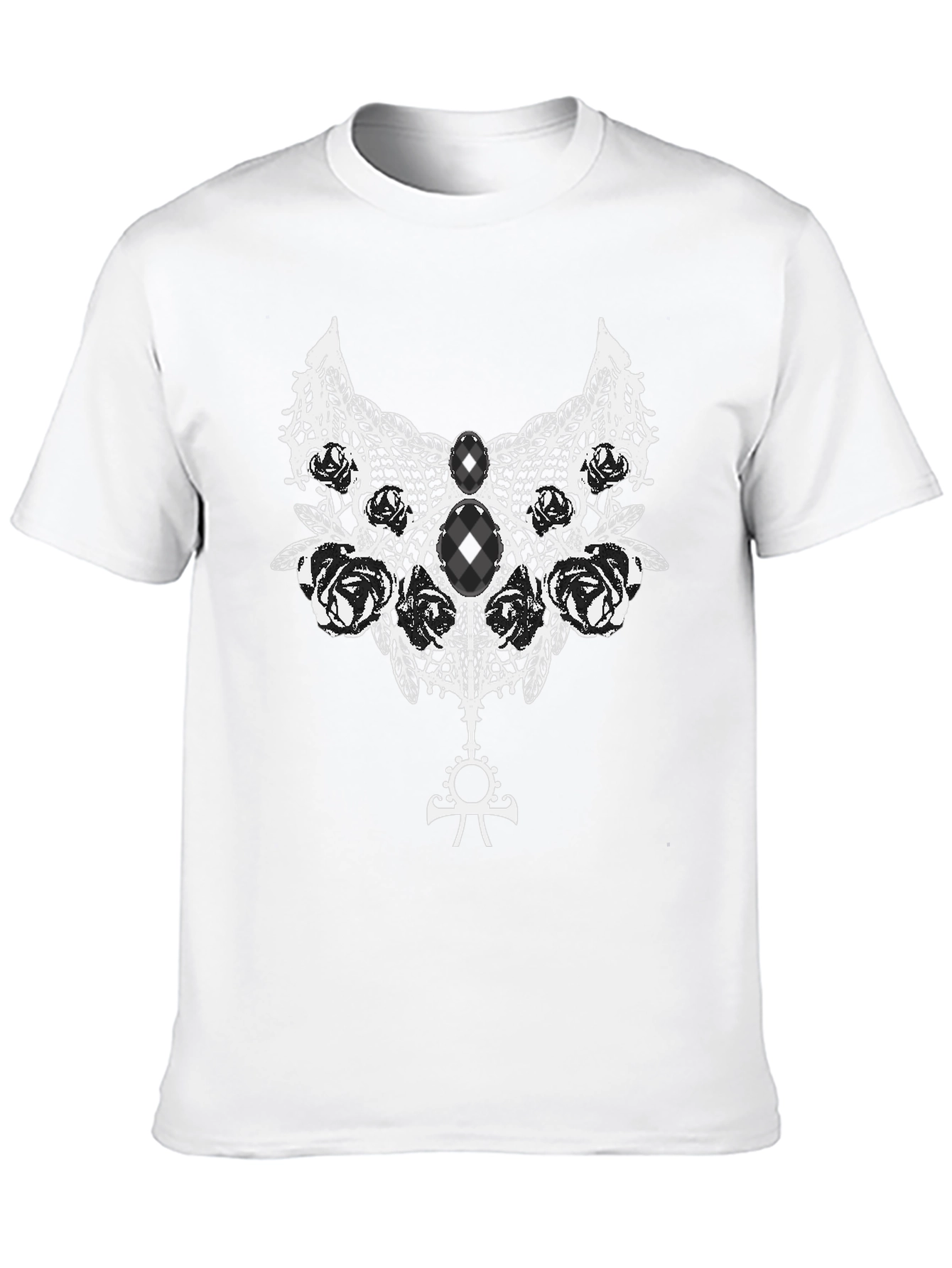 Gothic Rose Lace Ankh Symbol Black T-Shirt