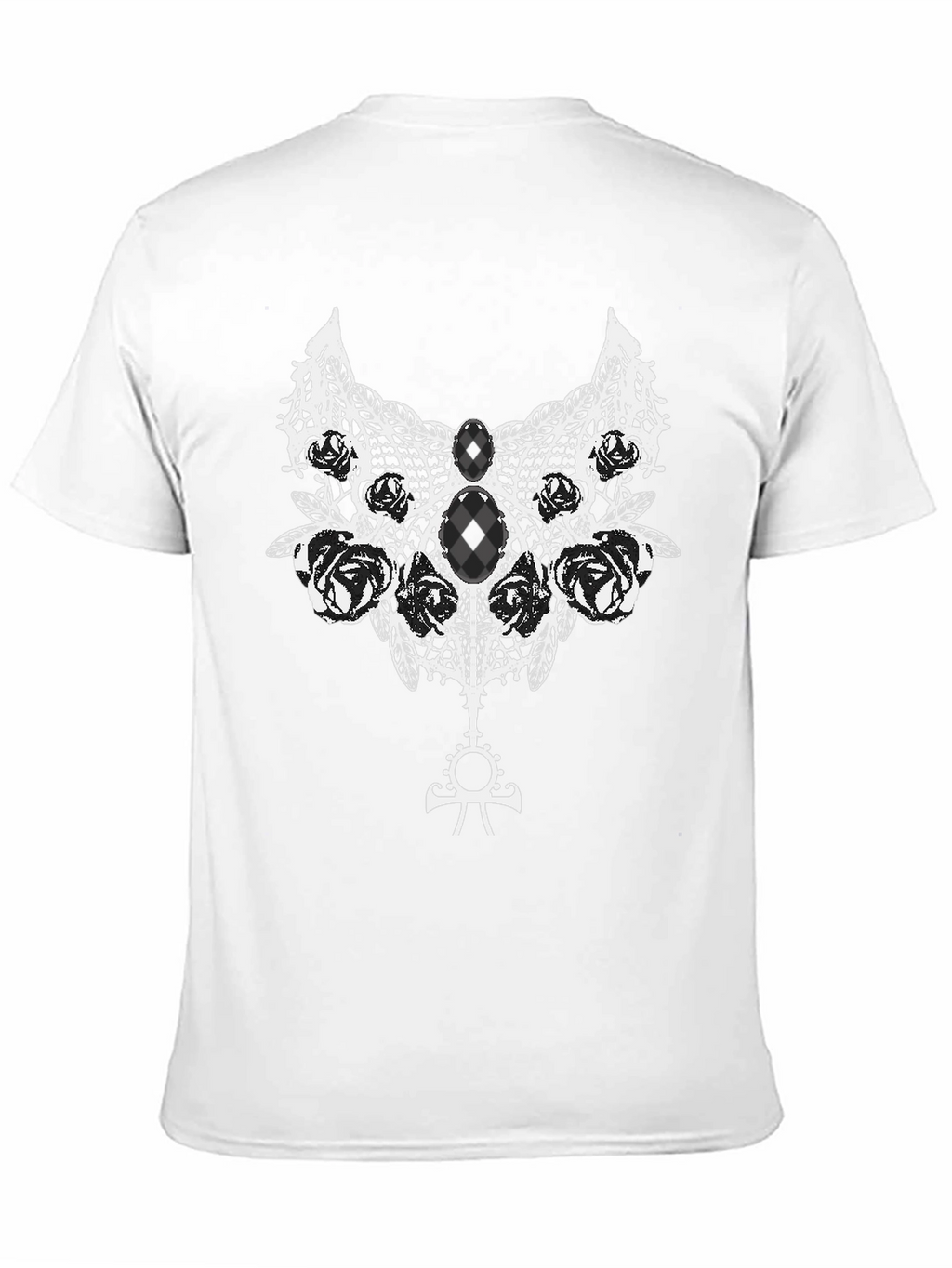 Gothic Rose Lace Ankh Symbol Black T-Shirt