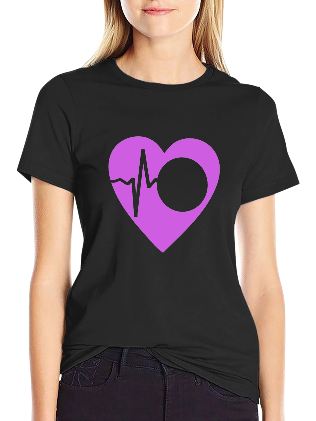 Heartbeat Heart Graphic Black T-Shirt