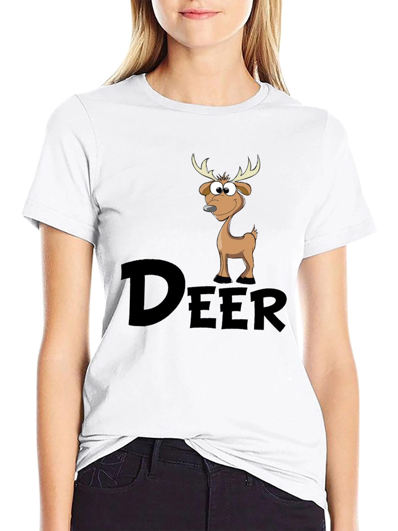 Cartoon Deer Graphic Tee - Mens Black T-Shirt