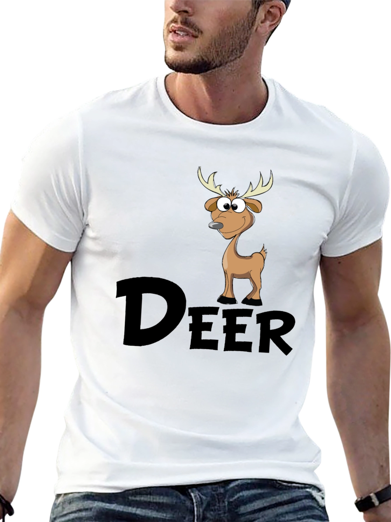 Cartoon Deer Graphic Tee - Mens Black T-Shirt