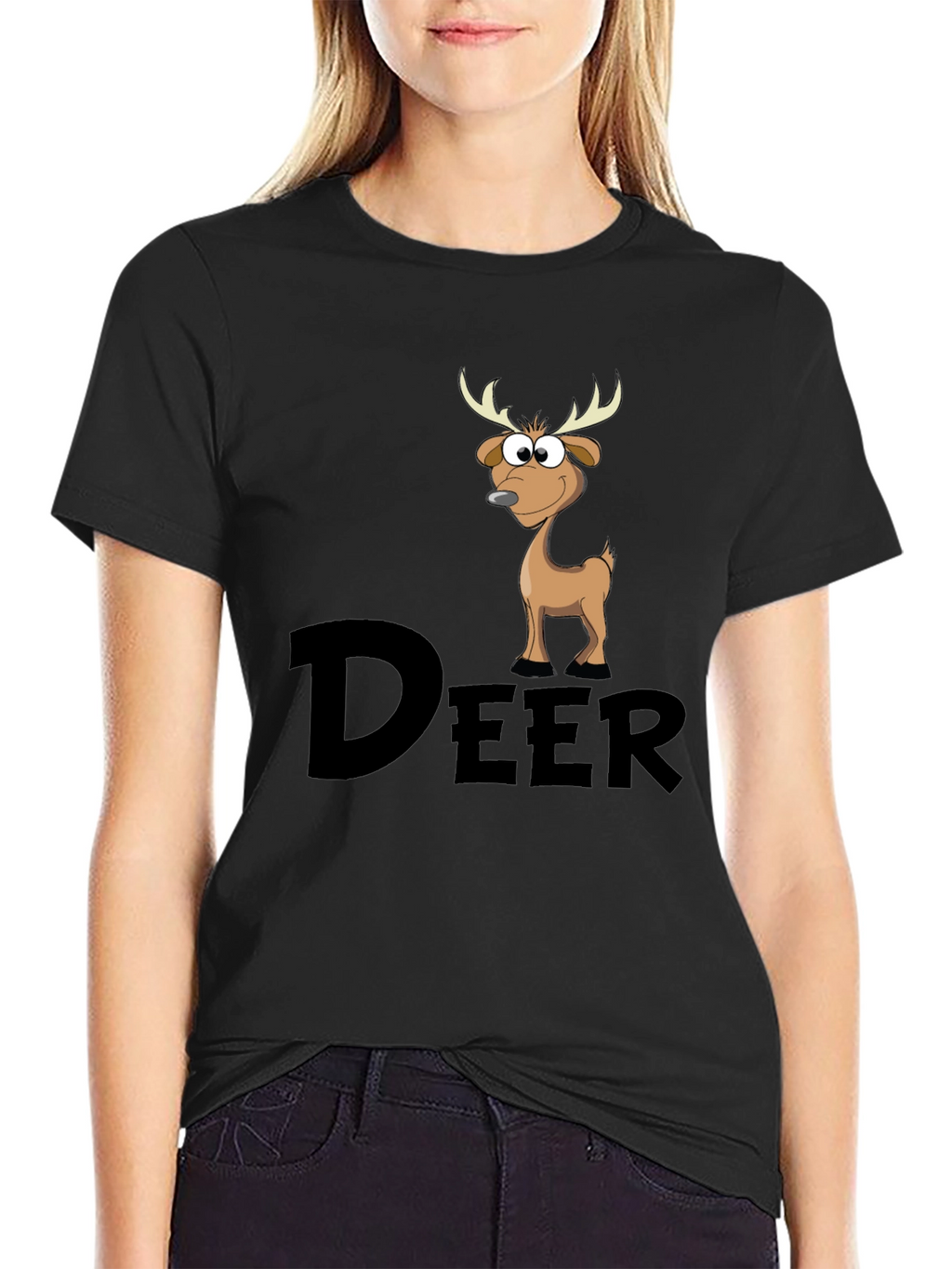 Cartoon Deer Graphic Tee - Mens Black T-Shirt