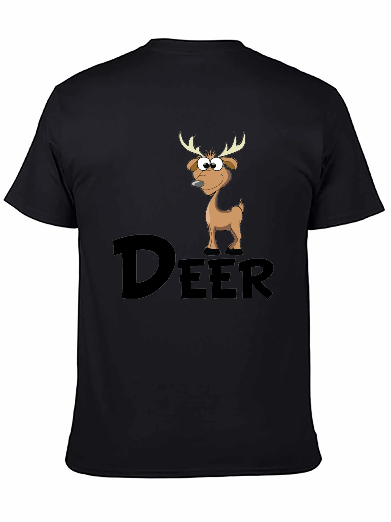 Cartoon Deer Graphic Tee - Mens Black T-Shirt